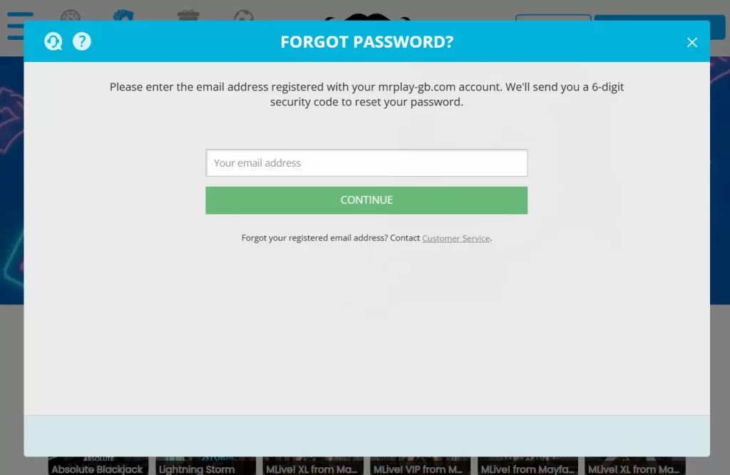 Password Recovery for Mr Play Casino Login